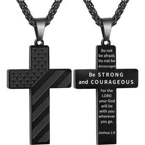 Cross Necklace Bible Verse Stainless Steel American Flag Pendant Chain Necklace